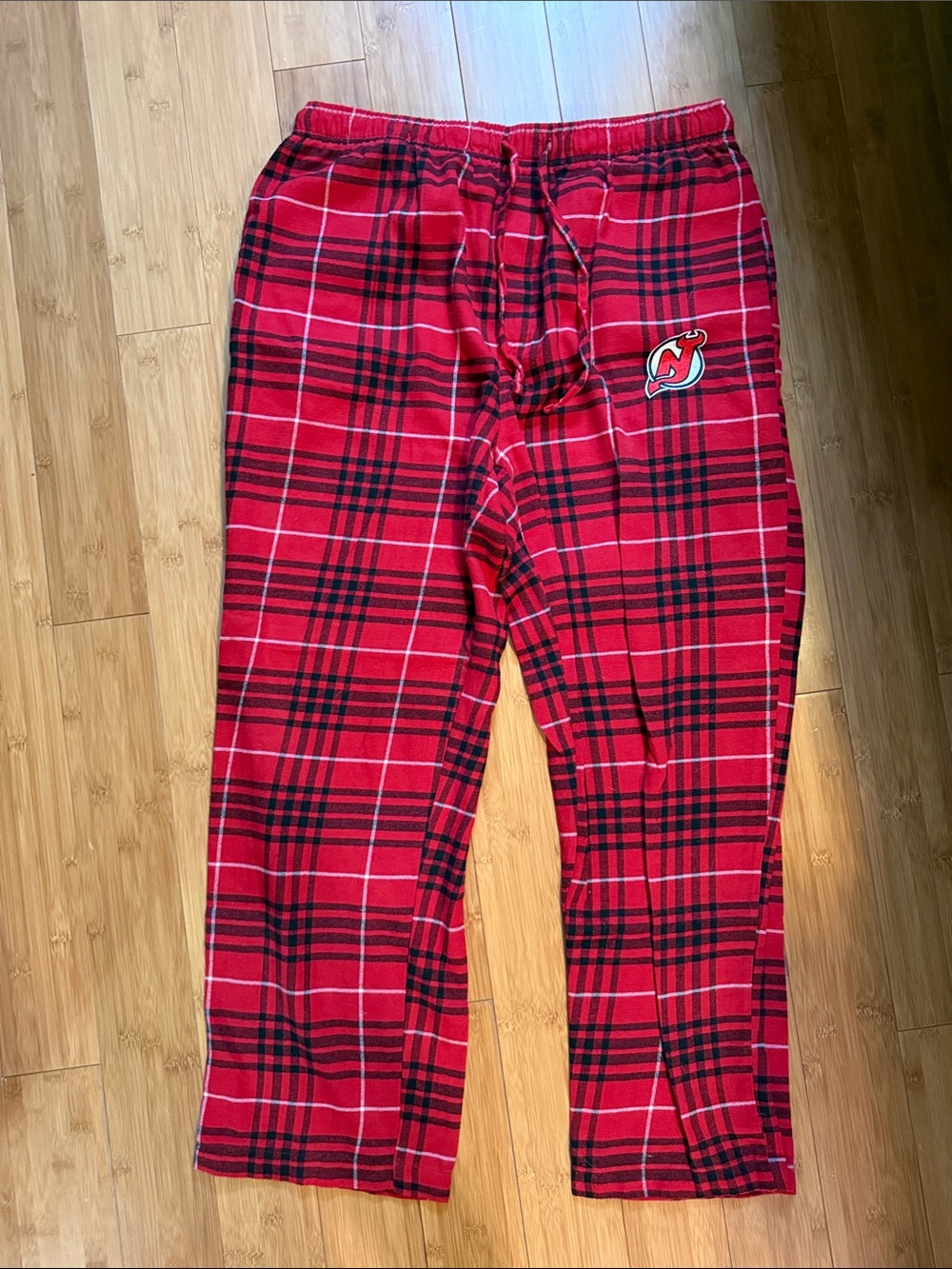 Red Plaid Men's Pajama Pants with Team Logo